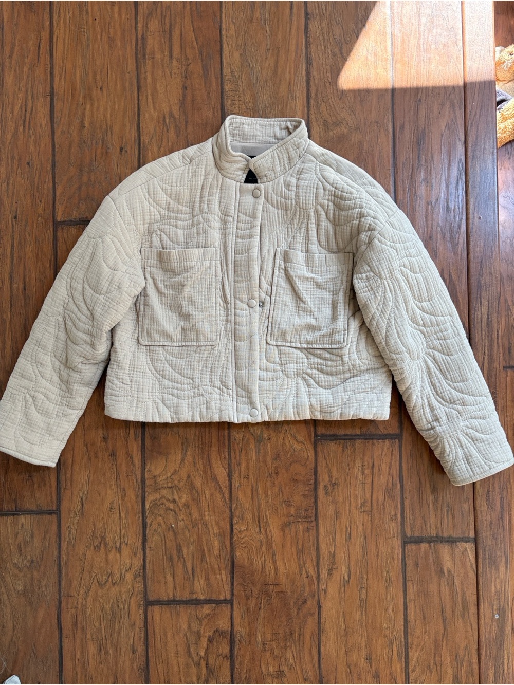 7 For All Mankind Beige Quilted Crop Utility Jacket